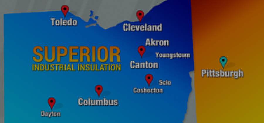 Superior Insulation Map showing branch locations in Ohio and PA
